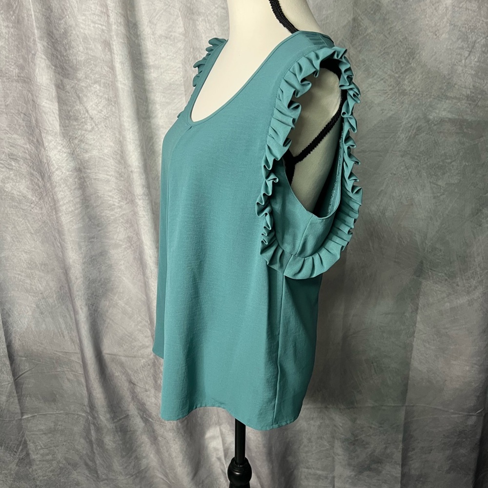 Molly Bracken Teal Ruffle Sleeve Keyhole Back Blouse - MED - Picture 5 of 14